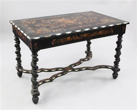 A 19th century Dutch ebonised and marquetry inlaid side table, W.3ft 11.5in.